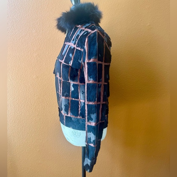 Nicola Berti Animal Fur Patch Work Jacket With Fur Collar Medium EUC! - Picture 3 of 10